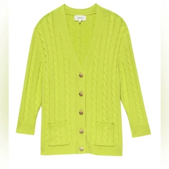 The Great - The Cable Grandpa Cardigan in Lime Zest - Picture 6 of 6